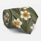 Lente Gele Narcis Bloem Botanisch Patroon Stropdas (Opgerold)