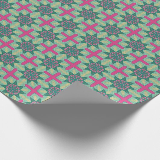 Lente Geometrisch Groen Roze No1 Cadeaupapier (Hoek)