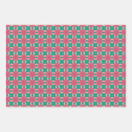 Lente Geometrische Groene Donker Roze Set Inpakpapier Vel