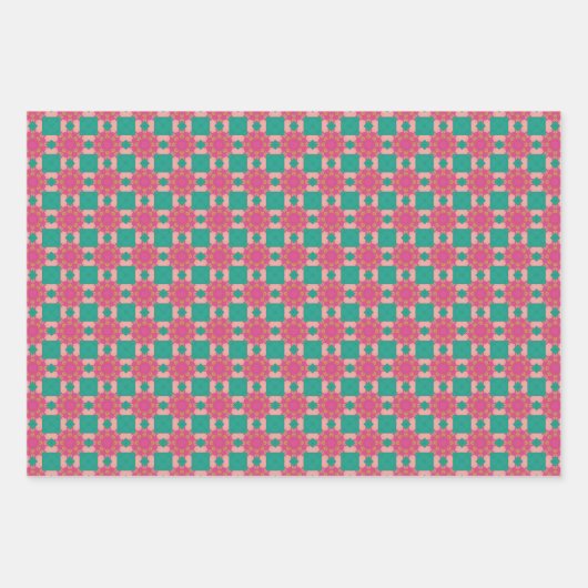 Lente Geometrische Groene Donker Roze Set Inpakpapier Vel (Voorkant)