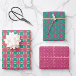 Lente Geometrische Groene Donker Roze Set Inpakpapier Vel