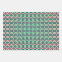 Lente Geometrische Groene Roze Set Inpakpapier Vel