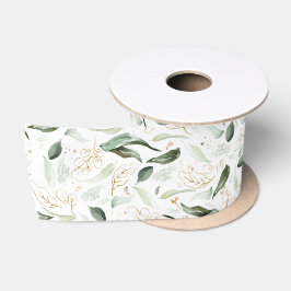 Lente Gouden Groene Bladeren Elegant Wit Satijnen Lint