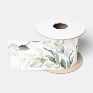 Lente Gouden Groene Bladeren Elegant Wit Satijnen Lint