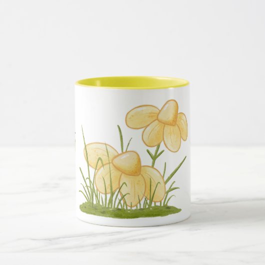 Lente Grappig Schattige Bijen Gele Daisies Bloemen Mok (Midden)