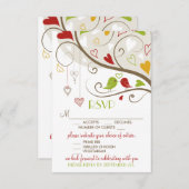 Lente Groen en Rood Cute Lovebirds RSVP (Voorkant / Achterkant)
