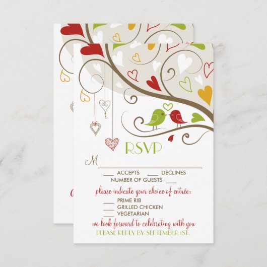 Lente groen en rood schattige liefdesduifjes RSVP (Voorkant / Achterkant)