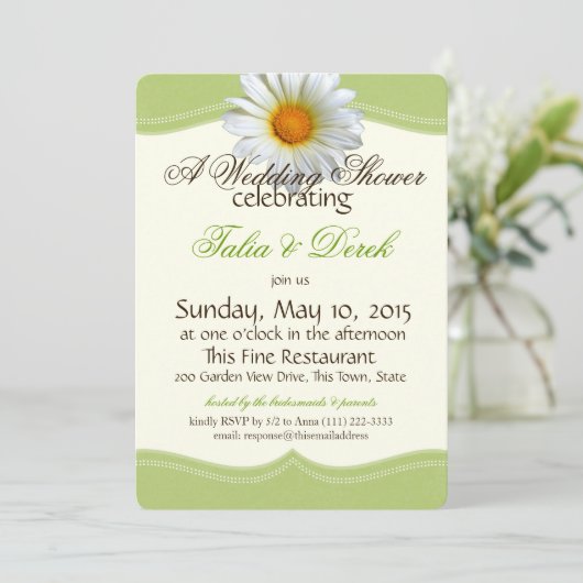 Lente Groen en Wit Gazania Trouwdouche Kaart (Staand voorkant)