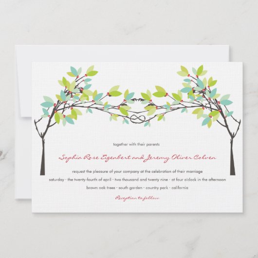 Lente Groen Geknoopte Liefde Bomen Bruiloft Uitnod Kaart (Voorkant)