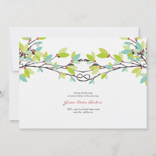 Lente Groen Geknoopte Liefde Bomen Bruiloft Uitnod Kaart (Achterkant)