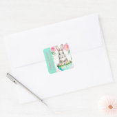Lente Groen Roze Bloemen Konijn Paaseieren Vierkante Sticker (Envelop)