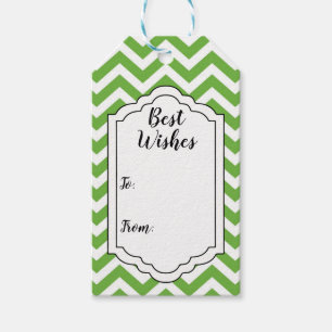 Lente Groen & Witte Chevron Huwelijk Verjaardag Cadeaulabel