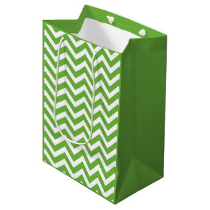 Lente Groen & Witte Chevron Huwelijk Verjaardag Medium Cadeauzakje
