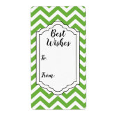 Lente groen & witte Chevron-huwelijksstickerlabel Etiket (Voorkant)