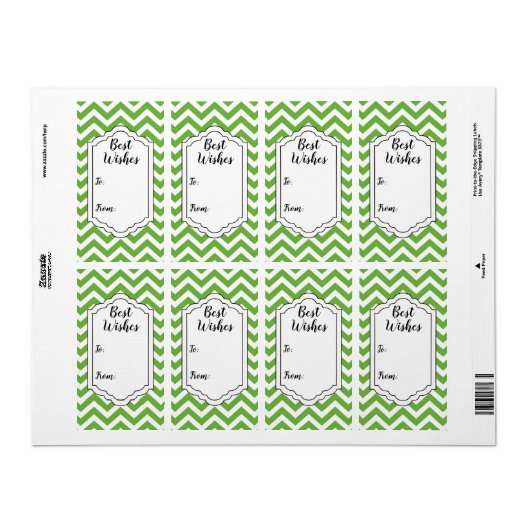 Lente groen & witte Chevron-huwelijksstickerlabel Etiket (Full Sheet)
