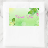 Lente groene achtergrond met roze vlinder rechthoekige sticker (Tas)
