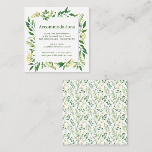 Lente Groene Botanische Kruiden Bruiloft Accommoda Informatiekaartje (Voorkant / Achterkant)