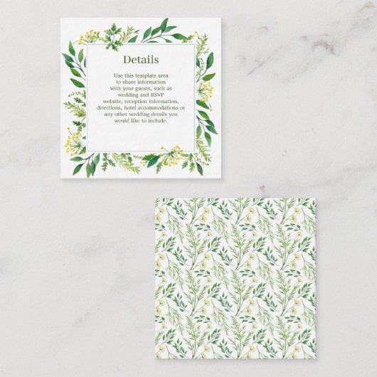 Lente Groene Botanische Kruiden Bruiloft Details Informatiekaartje (Voorkant / Achterkant)