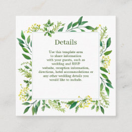Lente Groene Botanische Kruiden Bruiloft Details Informatiekaartje