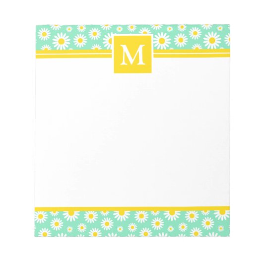 Lente Groene Madeliefjes Monogram Notitieblok (Voorkant)