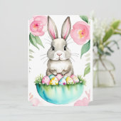 Lente groene Roze Bloemen Konijn  Pasen Lente Ei Kaart (Staand voorkant)