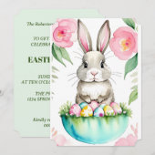 Lente groene Roze Bloemen Konijn  Pasen Lente Ei Kaart (Voorkant / Achterkant)