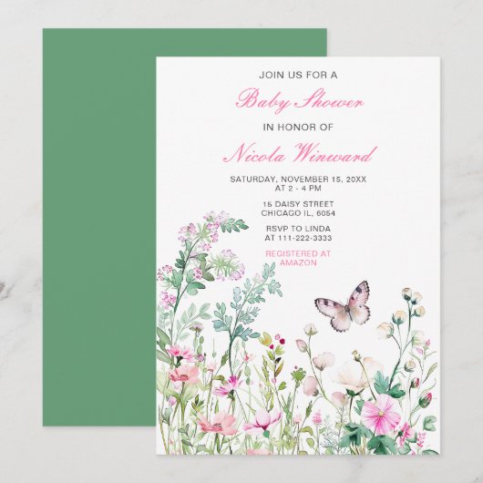 Lente Groene Vlinder Bloem Baby Shower Kaart (Voorkant / Achterkant)