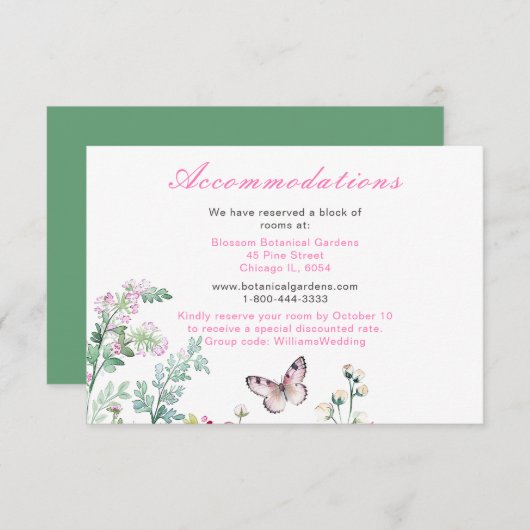 Lente Groene Vlinder Bloem Bruiloft Informatiekaartje (Voorkant / Achterkant)