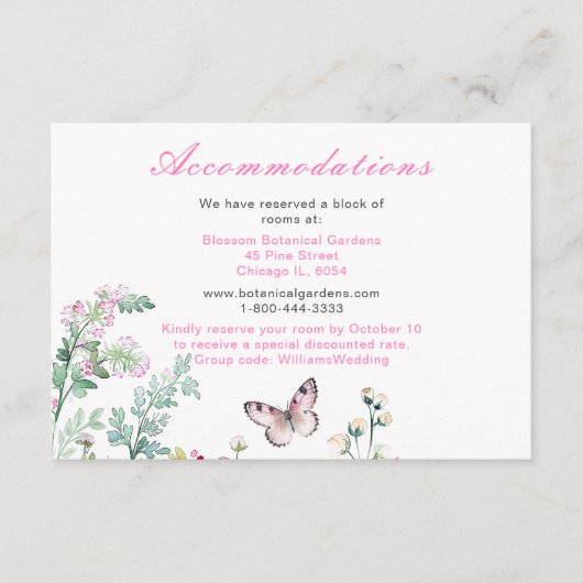 Lente Groene Vlinder Bloem Bruiloft Informatiekaartje (Voorkant)