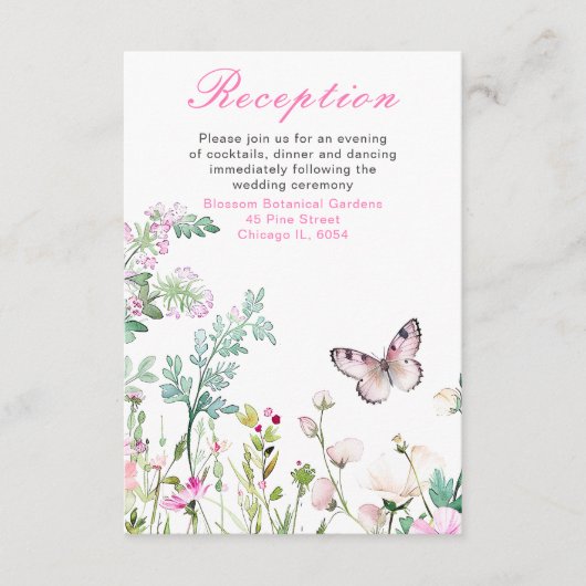 Lente Groene Vlinder Bloem Bruiloft Informatiekaartje (Voorkant)