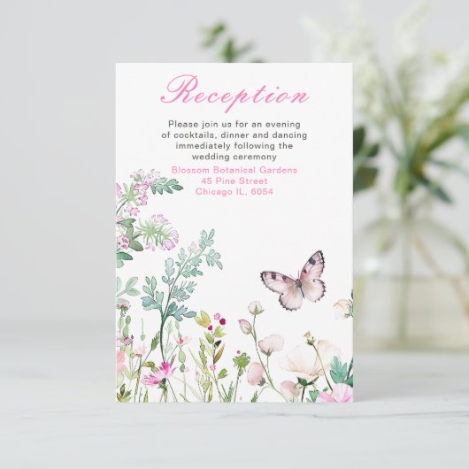 Lente Groene Vlinder Bloem Bruiloft Informatiekaartje (Staand voorkant)