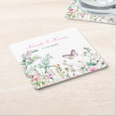 Lente Groene Vlinder Bloem Bruiloft Kartonnen Onderzetters (Schuin)