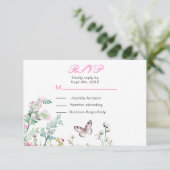 Lente Groene Vlinder Bloem Bruiloft RSVP Kaartje (Staand voorkant)