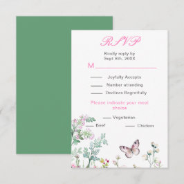 Lente Groene Vlinder Bloem Bruiloft RSVP Kaartje