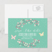 Lente groene vlinder en bloemen sparen de Datum Aankondigingskaart (Voorkant / Achterkant)