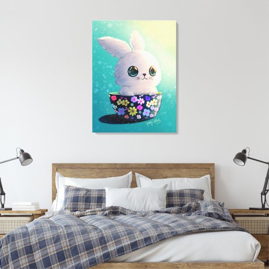 Lente Guardian: klein konijntje in bloei Canvas Afdruk (Insitu (Slaapkamer))