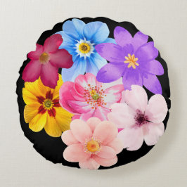Lente Harmonie - Gemengd Watercolor Bloemenboeket Rond Kussen