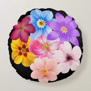 Lente Harmonie - Gemengd Watercolor Bloemenboeket Rond Kussen