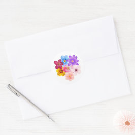 Lente Harmonie - Gemengd Waterverf Bloemenboeket Ronde Sticker