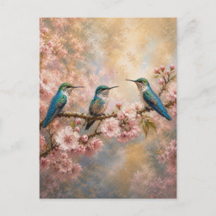 Lente Harmonie, Kolibries Tussen Kersenbloesem Briefkaart