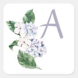 Lente HYDRANGEA met aanpasbare letter Vierkante Sticker