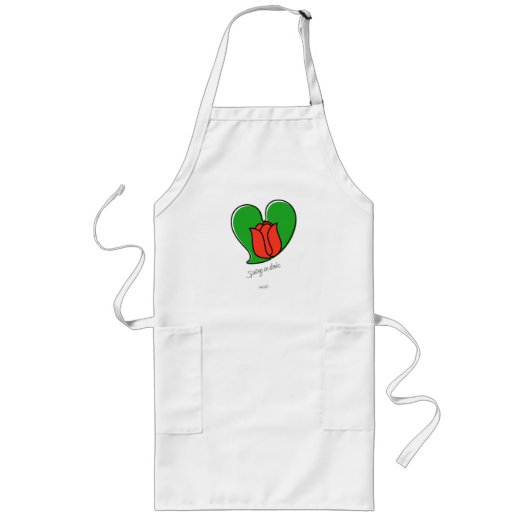 Lente in de liefde - Rode Tulps Long Apron Lang Schort (Voorkant)