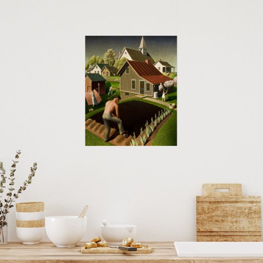 Lente in de stad door Grant Wood Poster (Keuken)