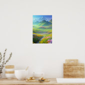 Lente in de vallei van Snowy Peaks Poster (Keuken)