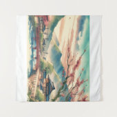 Lente in een Japans Waterverf landschap Wandkleed (Voorkant (horizontaal))