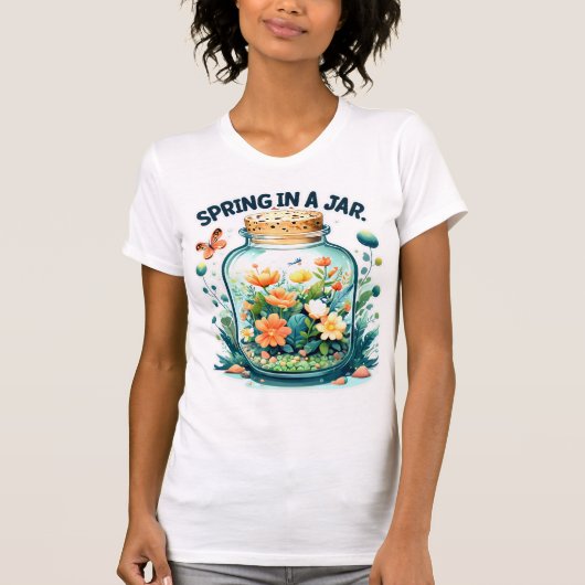 Lente in een pot: bloeiende bloemen en levendige t-shirt (Voorkant)
