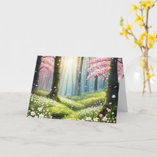 Lente in het bos Verjaardag Kaart (Gele Bloem)