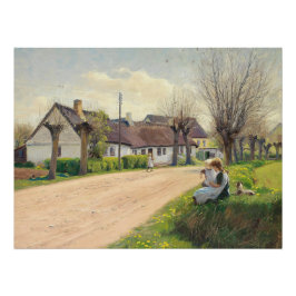 Lente in het dorp met meisjes langs de weg perfect poster