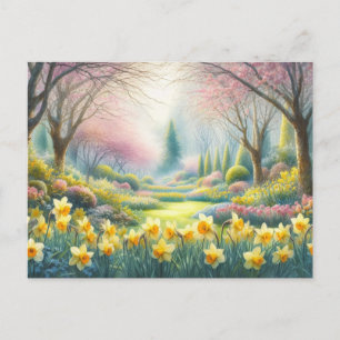 Lente in het park met bloeiende narcissen briefkaart