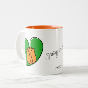 Lente in liefde - Oranje Tulpen Tweekleurige Koffiemok